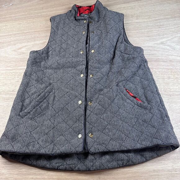 Elizabeth McKay Wool Blend Quilted Herringbone Vest Horse Lining Gray Women’s S - Picture 1 of 6